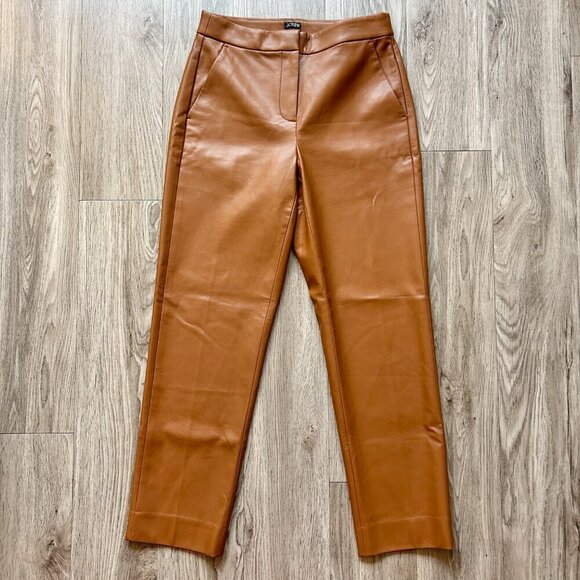 J. Crew Kate Straight Leg Faux Leather Pant in Brown Leather Saddle Size 2 - Picture 3 of 11